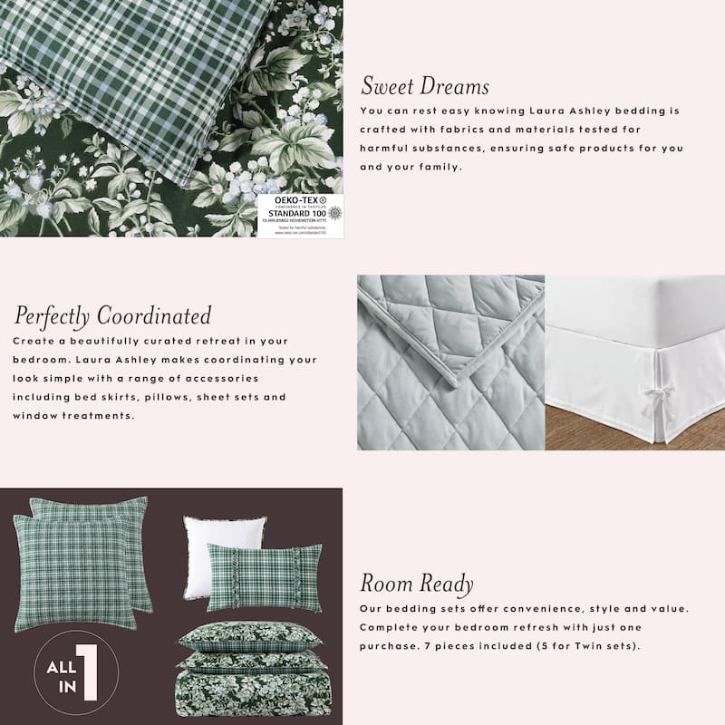 Laura Ashley Madelynn Green Floral Cotton Bonus Comforter Set