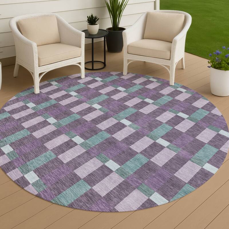 Machine Washable Indoor/ Outdoor Modern Chanute Chantille Rug - Plum - 8' x 8'