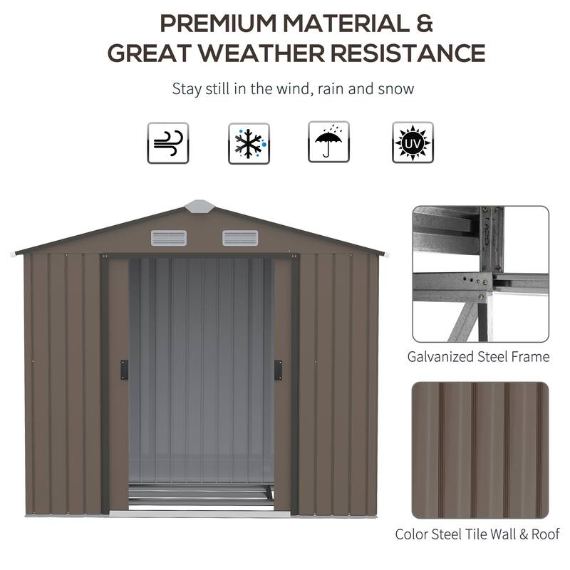 Outsunny 7' x 4' Outdoor Storage Shed, Garden Tool House with Foundation, 4 Vents and 2 Easy Sliding Doors for Backyard