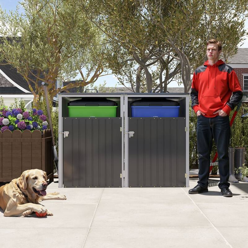 54 Cu. Ft. Outdoor Trash Can Storage Shed, Pneumatic Support Rod Storage - N/A