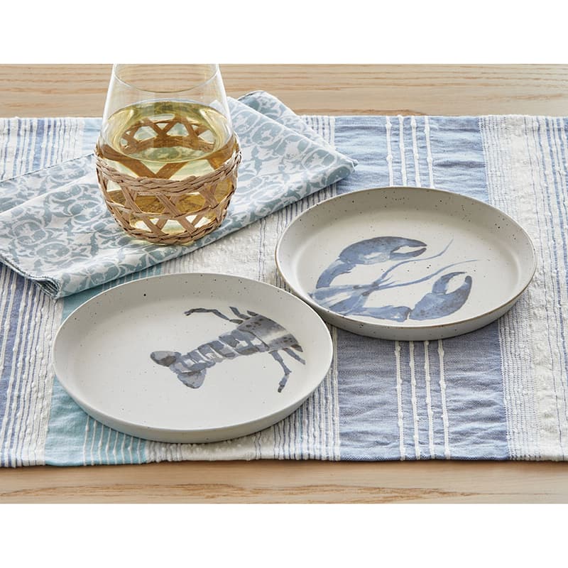 Lobster Appetizer Plate Set of 2 - Blue Multi Ceramic Dining Plates, Dishwasher Safe, 7" x 7" x 0.5"