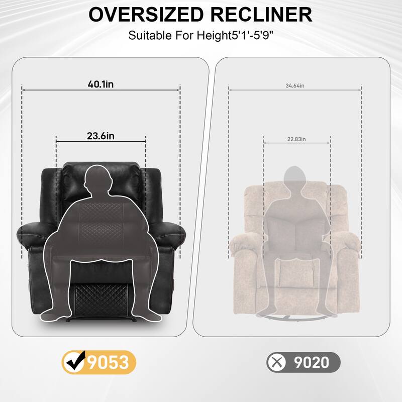 Brown Manual Leather Massage Recliner with 8-Point Vibration, Lumbar Heating, and Various Reclining Positions
