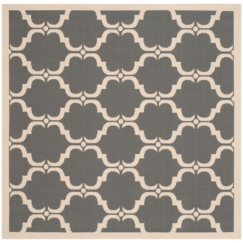 SAFAVIEH Courtyard Charleen Indoor/ Outdoor Waterproof Patio Backyard Rug - 6'7" Square - Anthracite/Beige