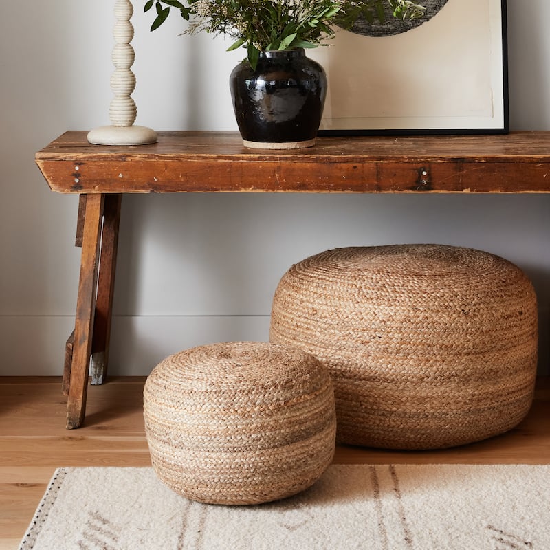 Juniper Home Saba Round Jute Pouf Ottoman/Foot Stool