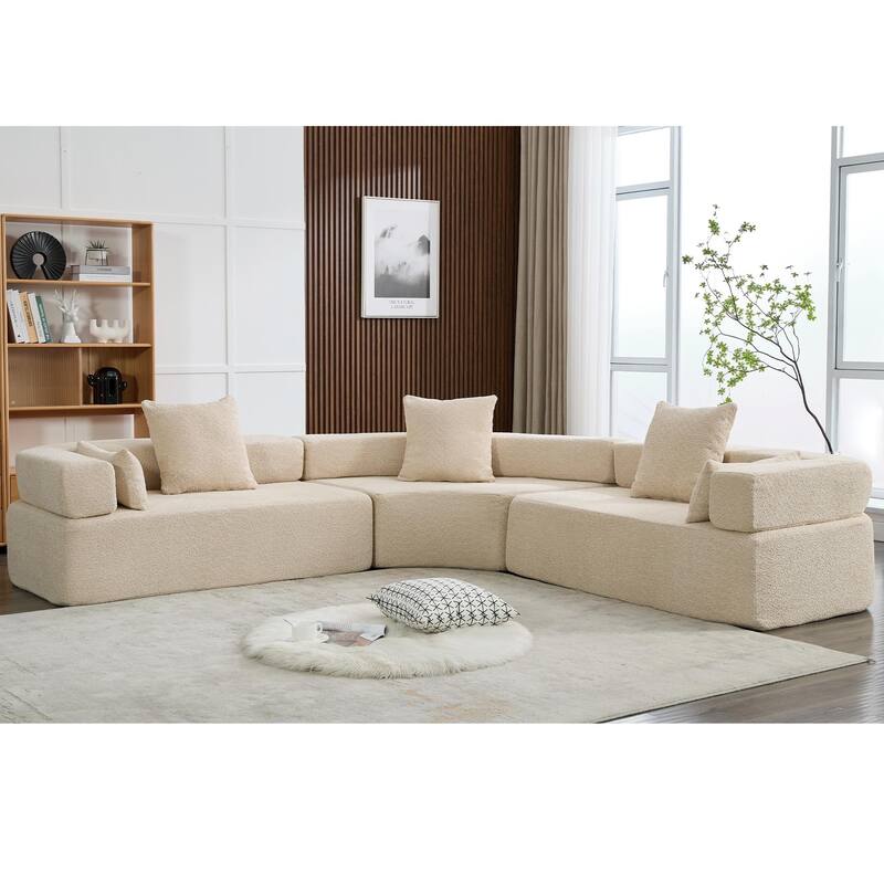 3-Piece Curved Sofa, Oversized Boucle Couch, Flexible for Living Room