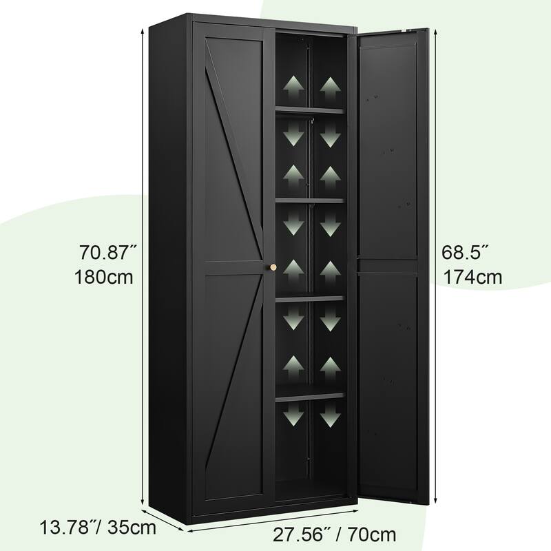 2 Doors Metal Storage Cabinet Kitchen Pantry Cabinet With Adjustable Shelves Tall Steel Cabinet Locker