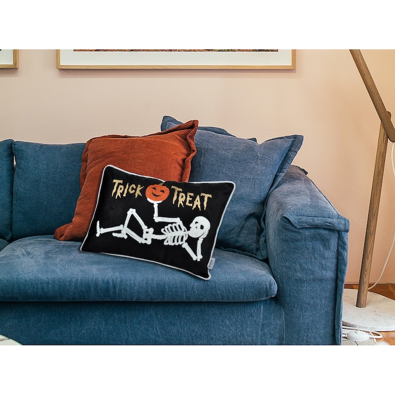 Trick or Treat Skeleton Velvet Throw Pillow