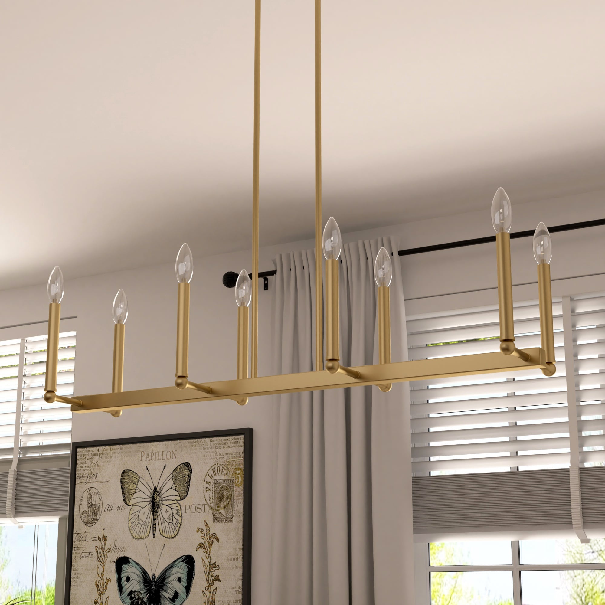 Acroma Modern Brass 8-light Linear Chandelier Candle Island Lighting - 43.3'' W