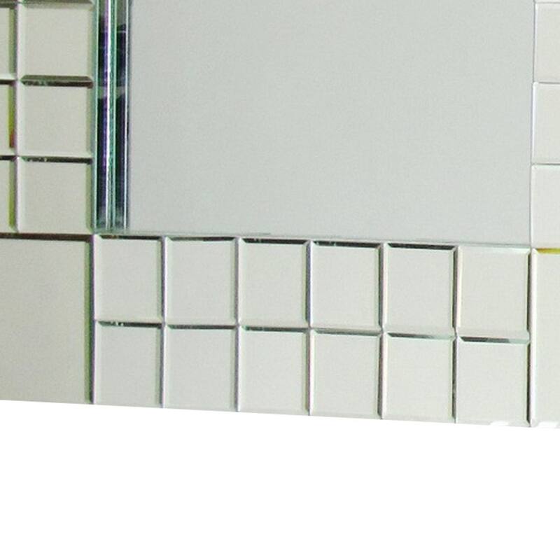 Square Beveled Mirror with Grid Like Accent, Silver