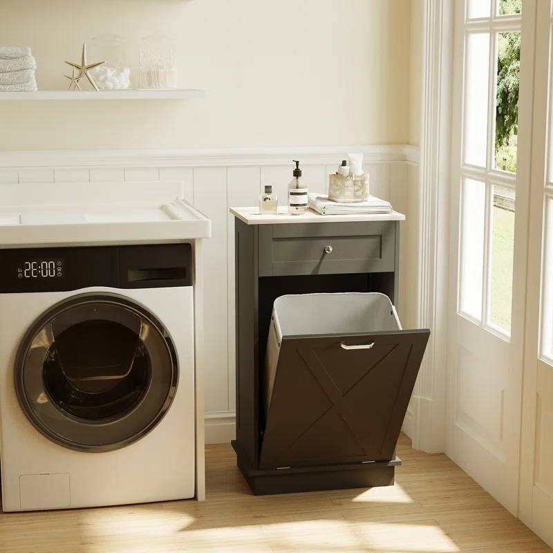 Wood 10-Gallon Tilt-Out Trash Can Cabinet Manual Lift
