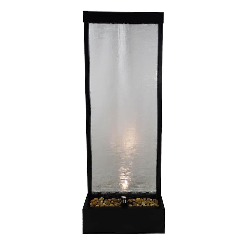 Alpine Corporation 72" Zen Mirror Waterfall Fountain with LED Lights and Stones