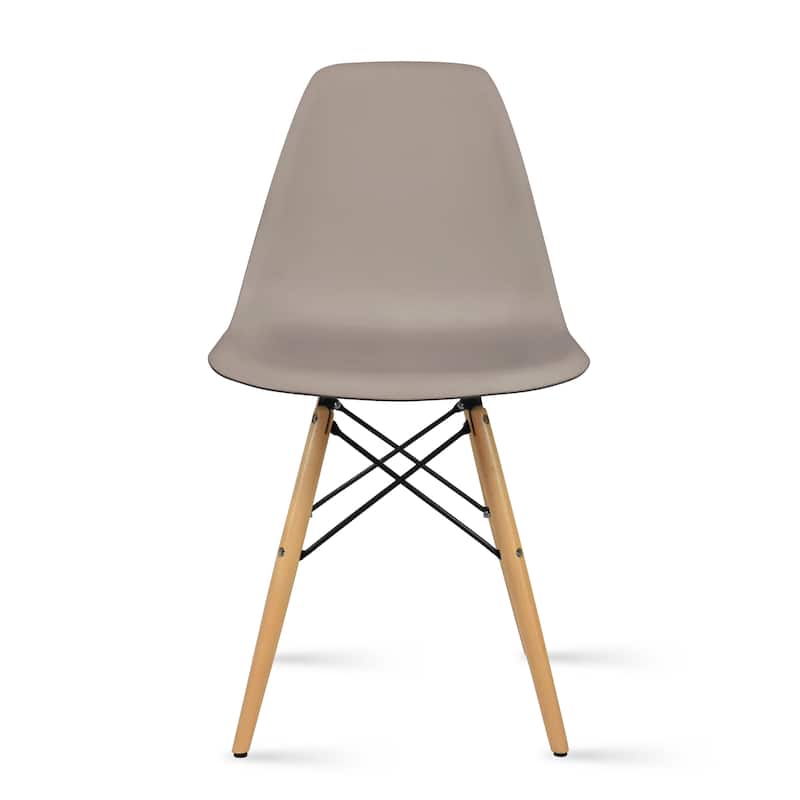 Designer Plastic Eiffel Chair Natural Wood Legs Retro Dining Armless With Back Desk Accent Living Room Side Dowel DSW - Taupe Gray