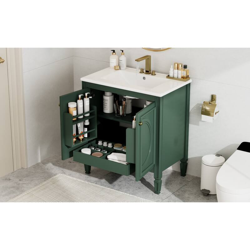 30" Bathroom Vanity With Sink, Two Doors With Shelf, Soft Close Door Hinges, Vintage Style