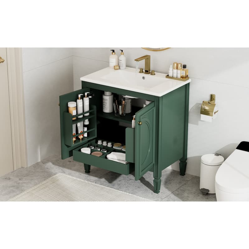 30" Bathroom Vanity with Sink, Two Doors with Shelf, Soft Close Door Hinges, Vintage Style
