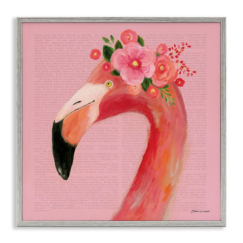 Stupell Floral Flamingo Pink Portrait Framed Giclee Art Set Design by Stephanie Workman Marrott - 17 x 17 - Grey