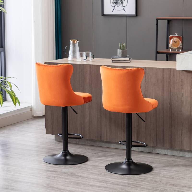 Golden Swivel Velvet Upholstered Bar Stools Set of 2