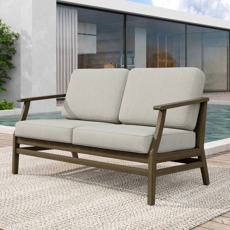 Patio Teak Wood Outdoor Loveseat Sofa with Cushions