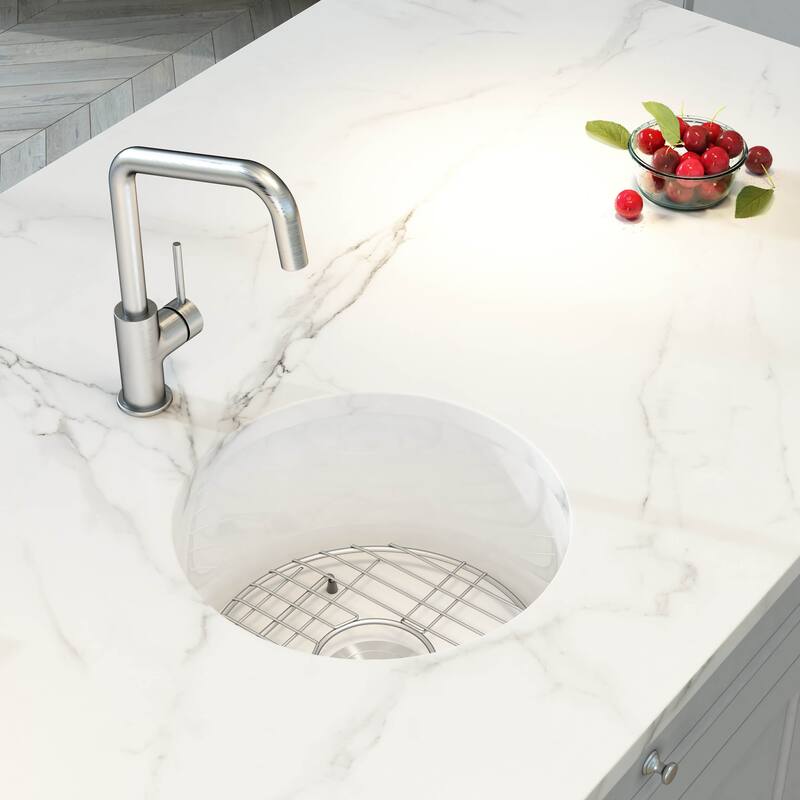 White Fireclay Farmhouse Undermount Kitchen Sink with Bottom Grid and Strainer