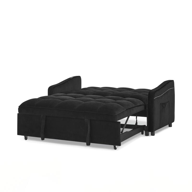 Loveseats Sofa Bed with Pull-out Bed,Adjsutable Back and Two Arm Pocket