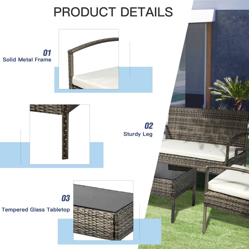 4 Piece Outdoor Rattan Wicker Patio Conversation Set