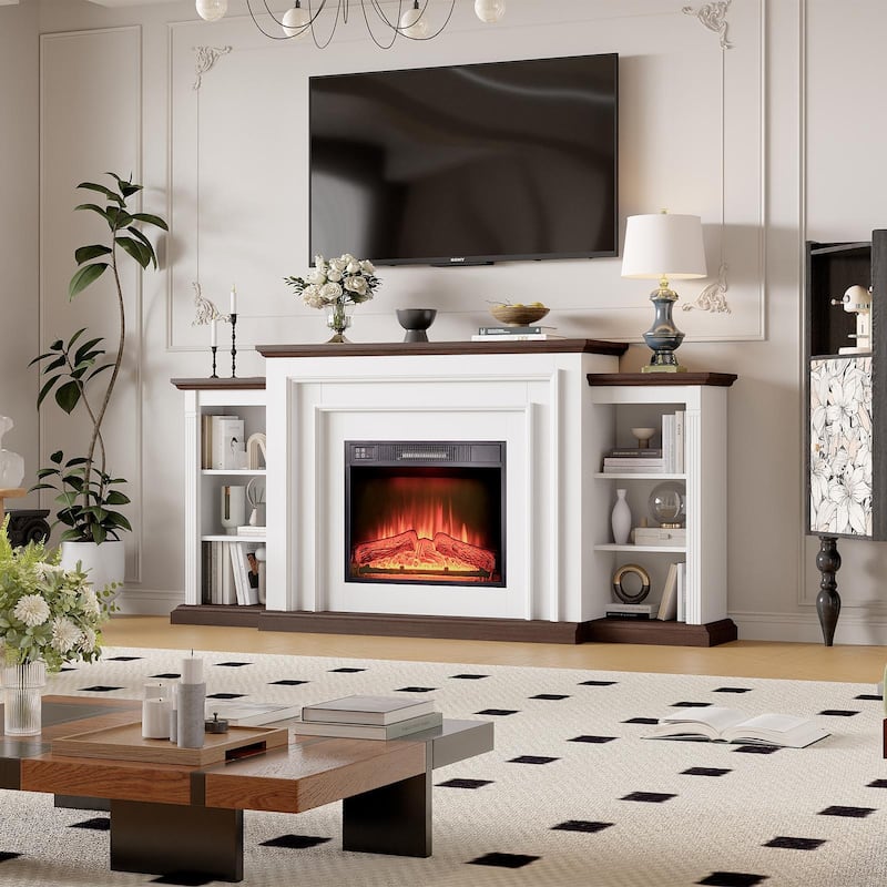 72 inch LED Electric Fireplace with Mantel Fireplace TV Stand Entertainment Center