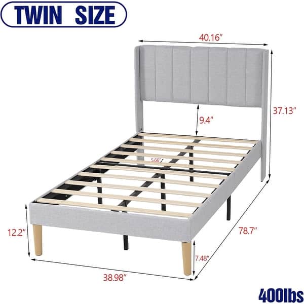 dimension image slide 13 of 25, AUFANK Upholstered Platform Bed Frame with Headboard Wooden Slats Support