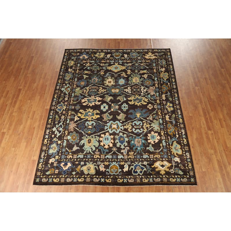 Hand Knotted Oriental 100% Wool Carpet Transitional All-Over Brown Oushak Area Rug - 10' 0'' X 8' 1''