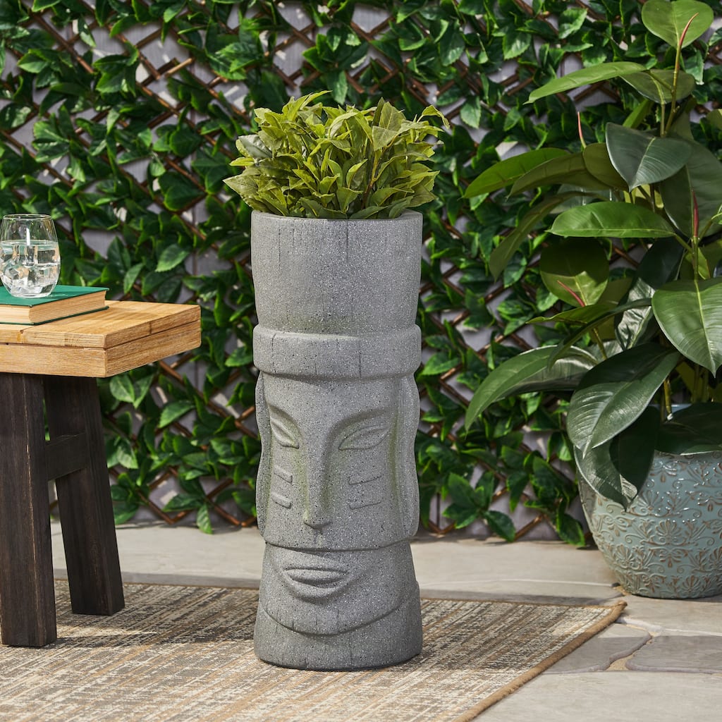 Poulan Outdoor Cast Stone Outdoor Polynesian Decorative Planter by Christopher Knight Home