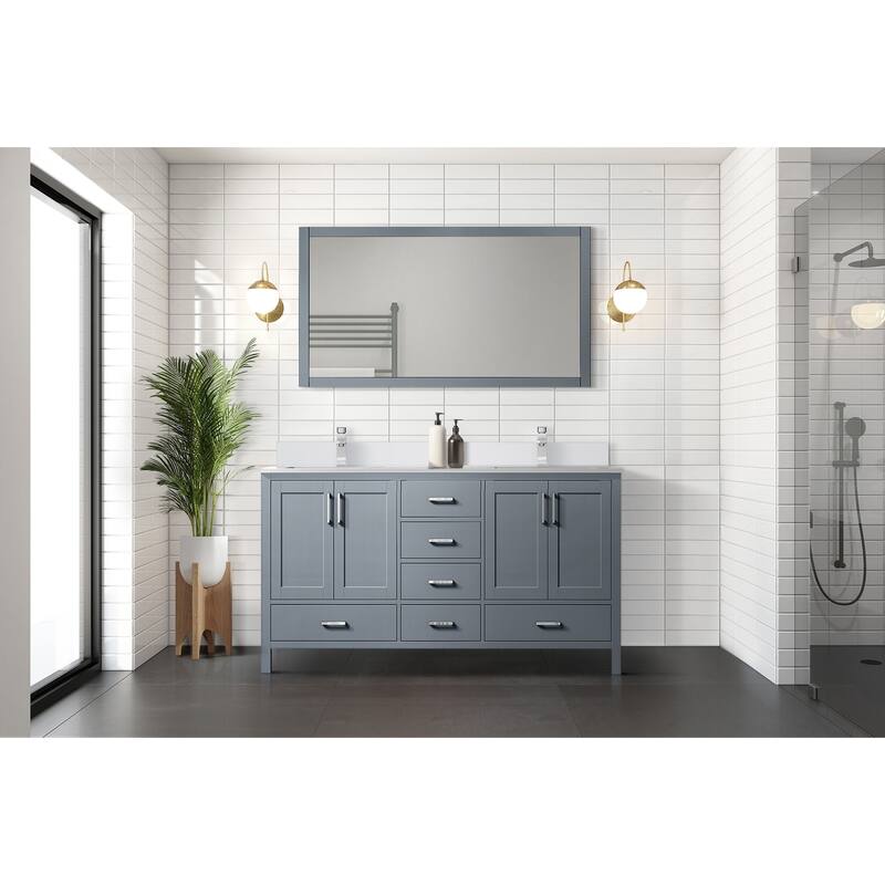 Jacques 60 in. W x 22 in. D Dark Grey Double Bath Vanity, White Quartz Top, Faucet Set, and 58 in. Mirror