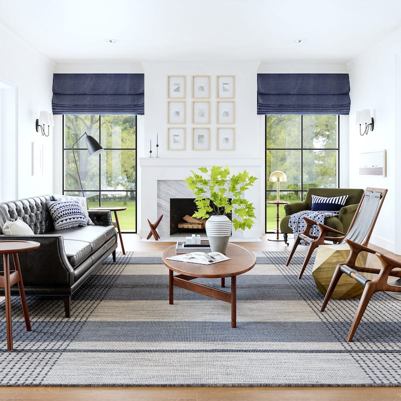 Portland Plaid Wool Area Rug - 9'6" x 13'6" - Blue