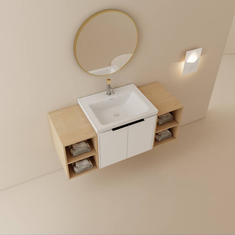 48 Inch Soft Close Doors Bathroom Vanity With Sink, and Two Small Storage Shelves