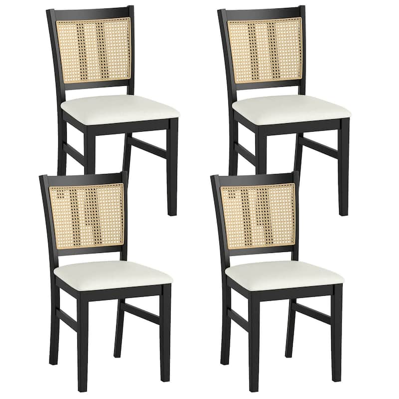 Costway Farmhouse Rattan Dining Chair Set of 2/4 Fabric Upholstered - 4 PCS - Set of 4