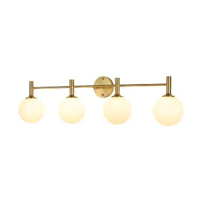 4-Light Brushed Brass Glass Globe Vanity Wall Lamp Bathroom Sconce