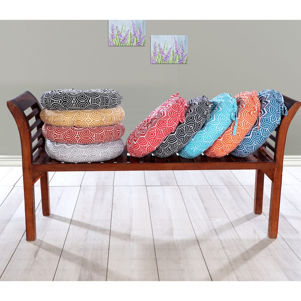 Handmade Cotton Mandala Tuffted Round Chair cushion pads 15''x15'' (Set of 2) with Ties for armchairs Dining Office chair