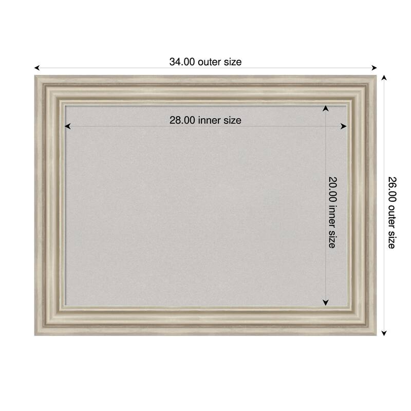 Sierra Silver Wood Framed Cork Board - Bulletin Board, Organization Board, Pin Board - Grey - 34 x 26 in