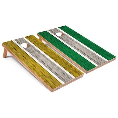 Yellow and Kelly Striped Cornhole Boards with Case & Lights