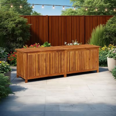 Outdoor Storage Box, Waterproof PE Bag, 69 Inch Brown Acacia Wood