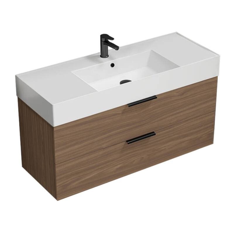 Nameeks Derin-4818-W Derin 48" Wall Mounted Single Basin Vanity Set - Walnut / Black - Anthracite Finish