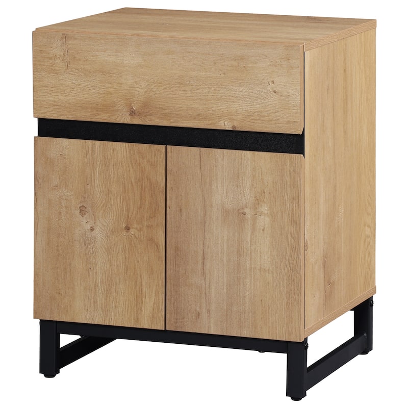 WAMPAT Modern Nightstand with 1 Drawer & 1 Storage Cabinet, Farmhouse Bedside Table with 2 Open Door forBedroom