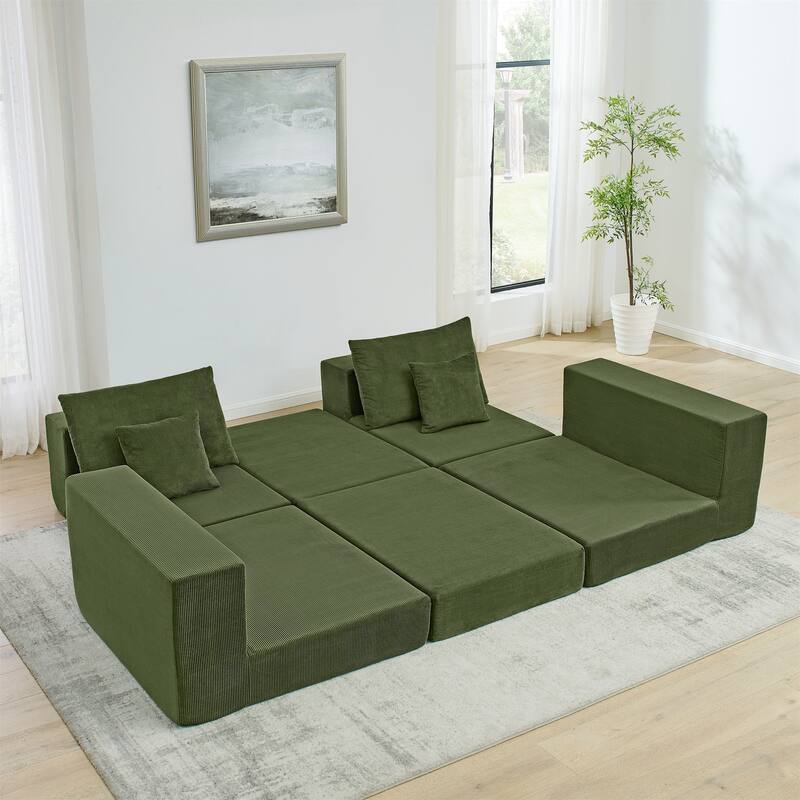Modular Cloud Sectional Couch, Modern Upholstered L-Shaped Sofa with Removable Ottoman