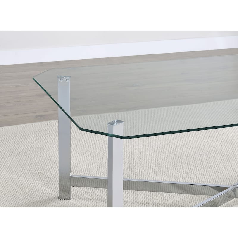 Cronin Tempered Glass Top Coffee Table Set Chrome