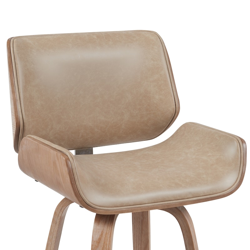 Tyler Mid-Century Swivel Bar Stool, Upholstered Counter Height Chair with Bentwood Legs