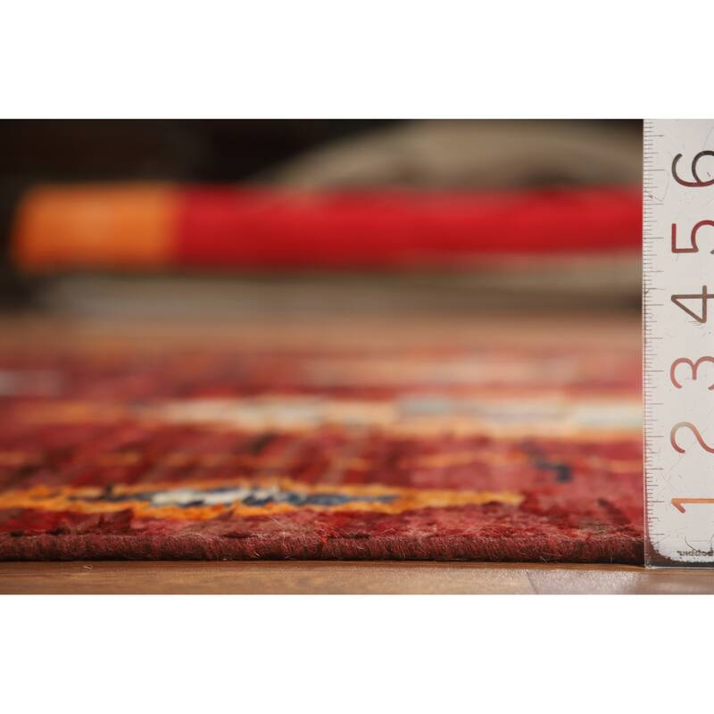 Geometric Moroccan Oriental Rug Handmade Red Wool Carpet - 6'9" x 9'11"