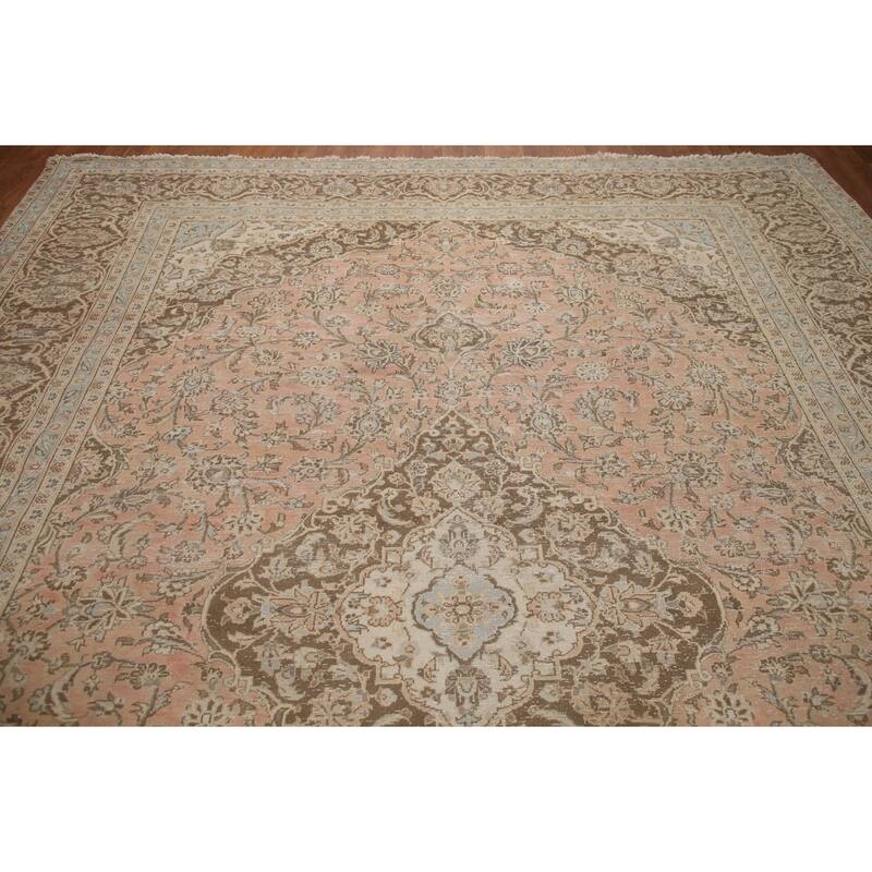 Hand Knotted Oriental 100% Wool Carpet Traditional Floral Pink Mashad Area Rug - 12' 6'' X 9' 10''