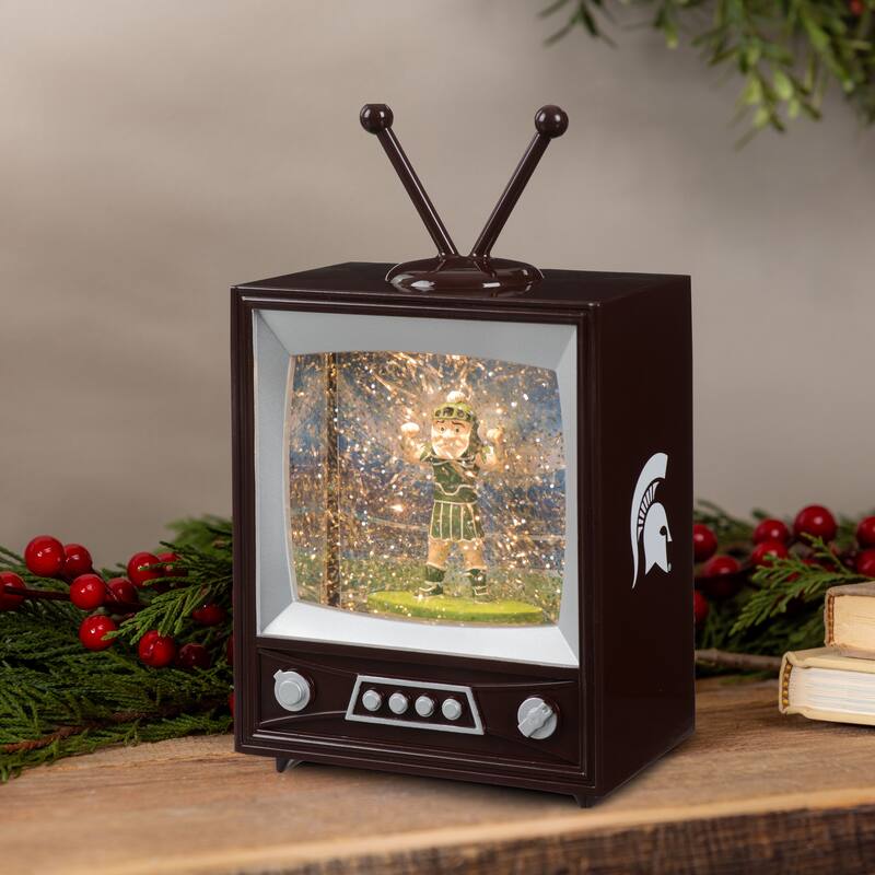 Michigan State Univ 8 in. Vintage TV Light Up Water Lantern Snow Globe