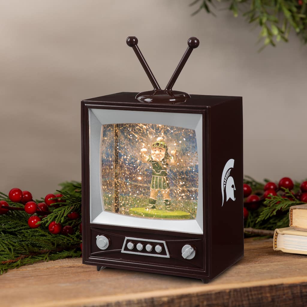 Michigan State Univ 8 in. Vintage TV Light Up Water Lantern Snow Globe