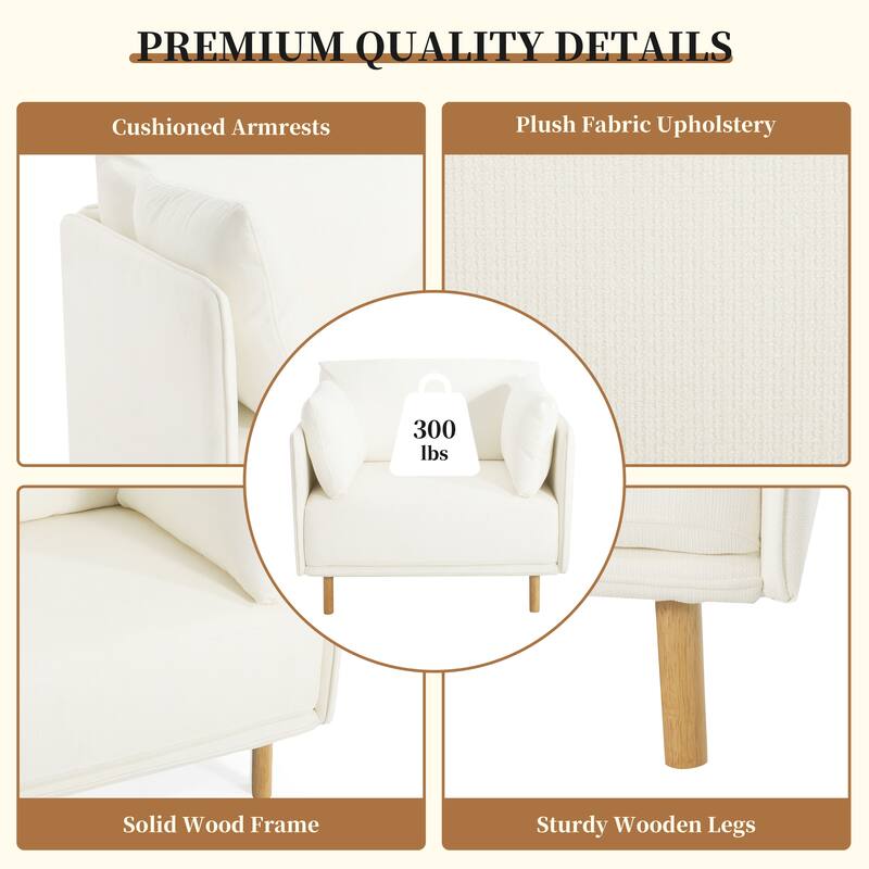 39" Modern Upholstered Accent Chair with Armrest for Living Room