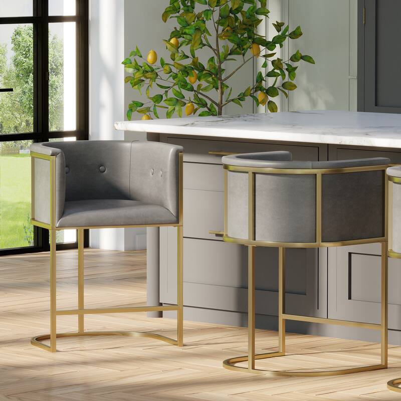 Manhattan Modern Bar Stool - Faux Leather with Gold-Finish Metal Base