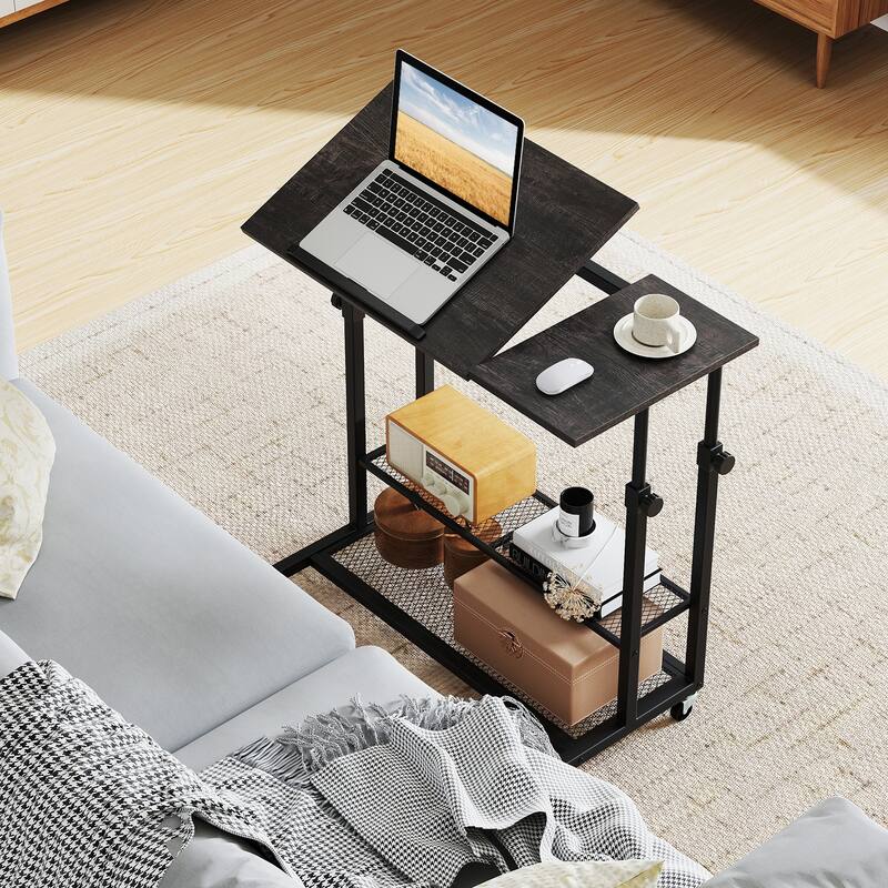 Mobile Standing Desk Adjustable Height Rolling Table with Tilt Top