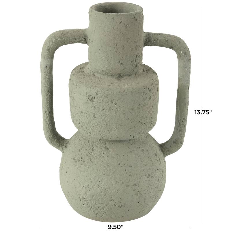 Light Gray Paper Mache Abstract Textured Vase with Squared Handles